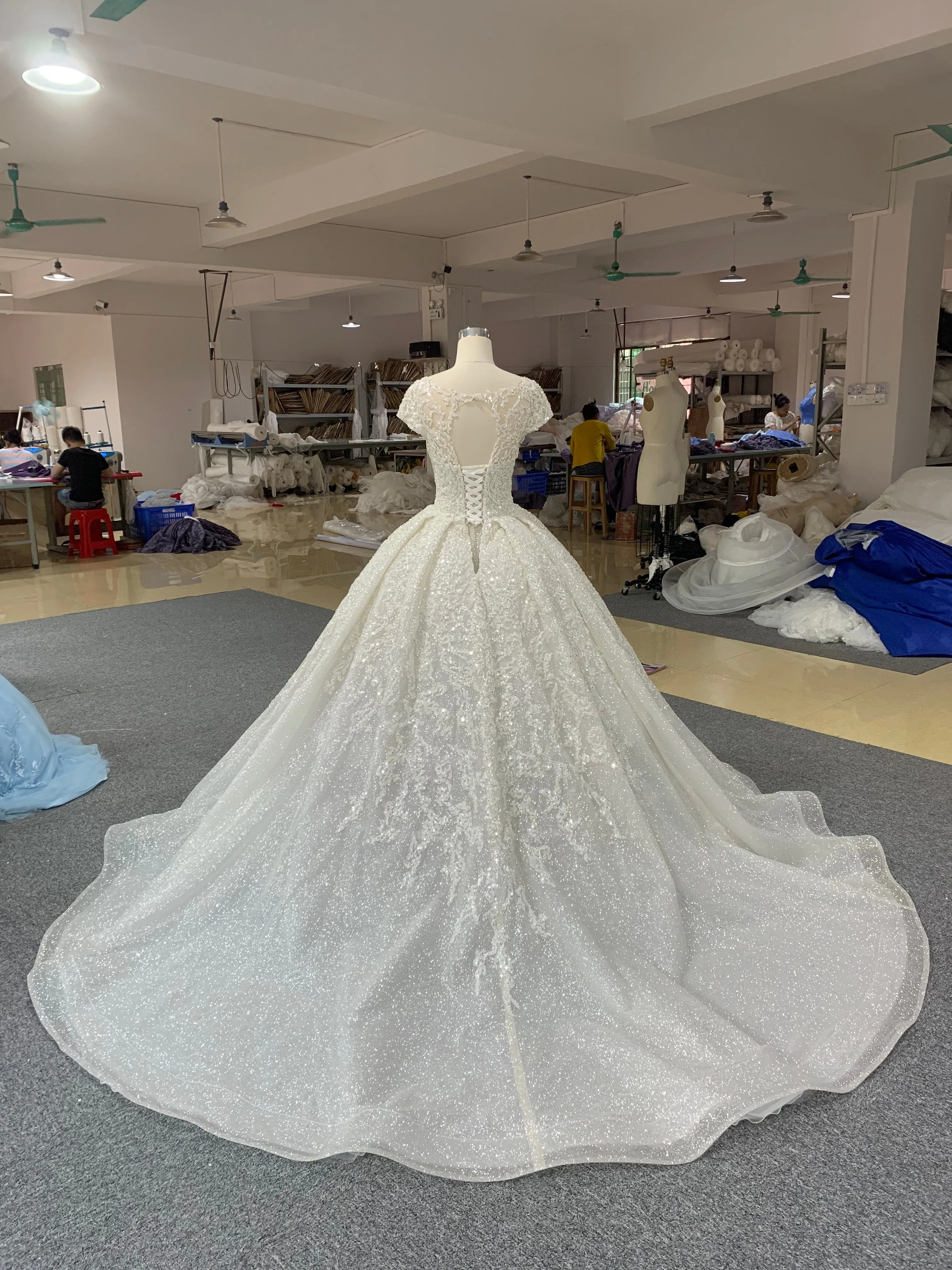 BYG newest portrait cap sleeves lace wedding dress