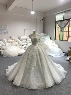 BYG newest portrait cap sleeves lace wedding dress