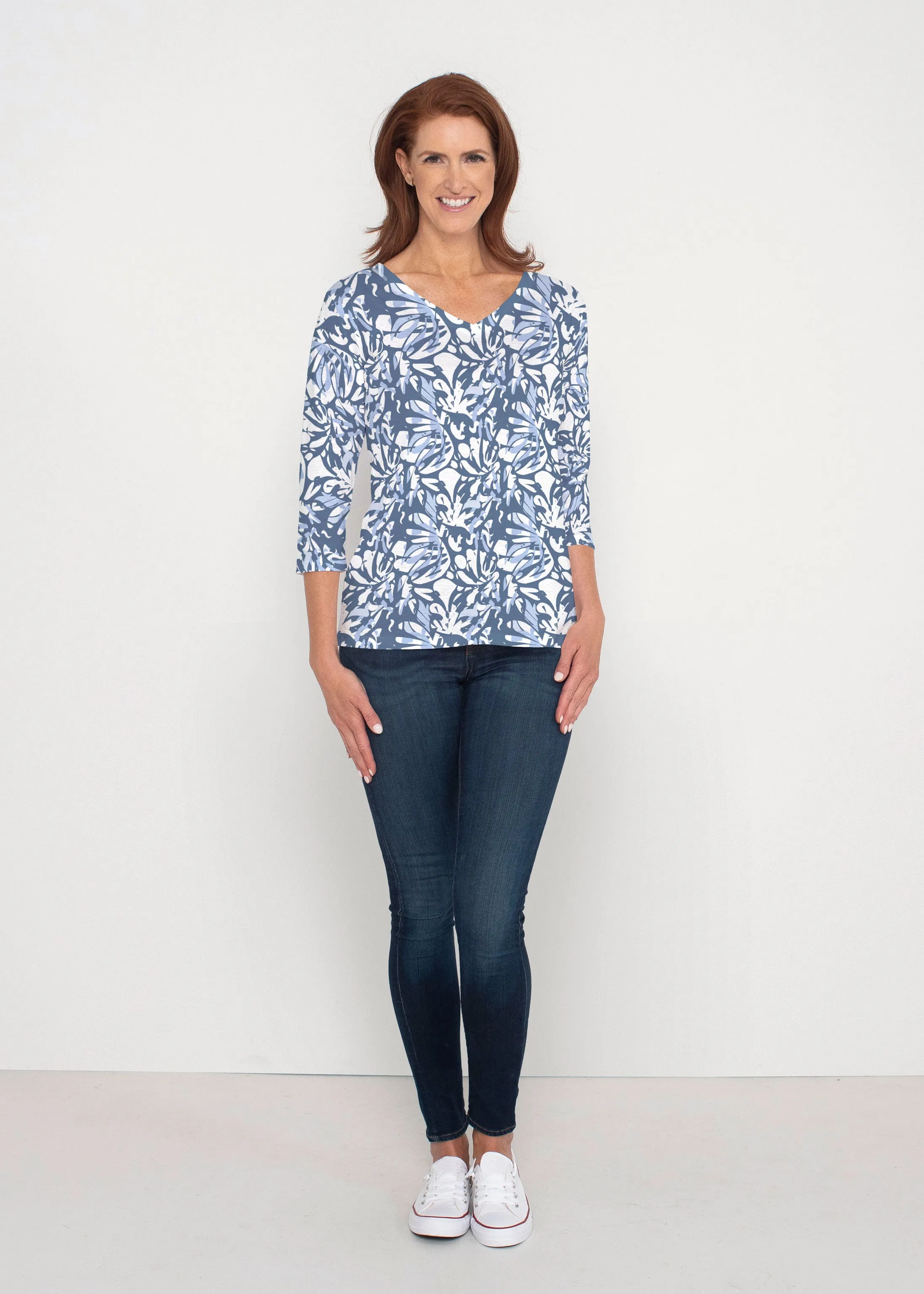 Camouflage Dots (7879) ~ Signature 3/4 Sleeve V-Neck Top