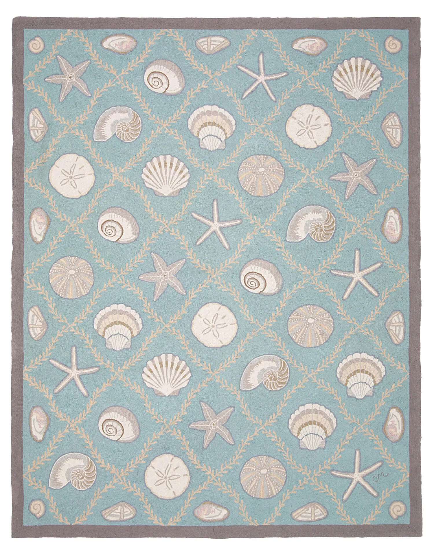 Cape Contemp Shells Grid 7x9 Aqua