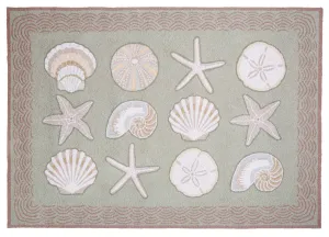 Cape Contemp Shells w/Waves 3x5 Green