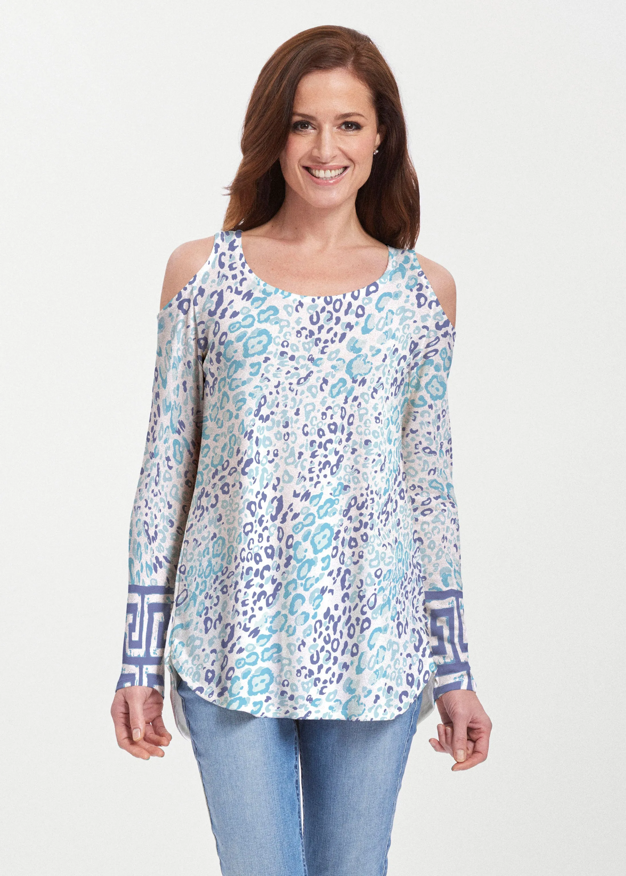 Cat Blue (7755) ~ Butterknit Cold Shoulder Tunic