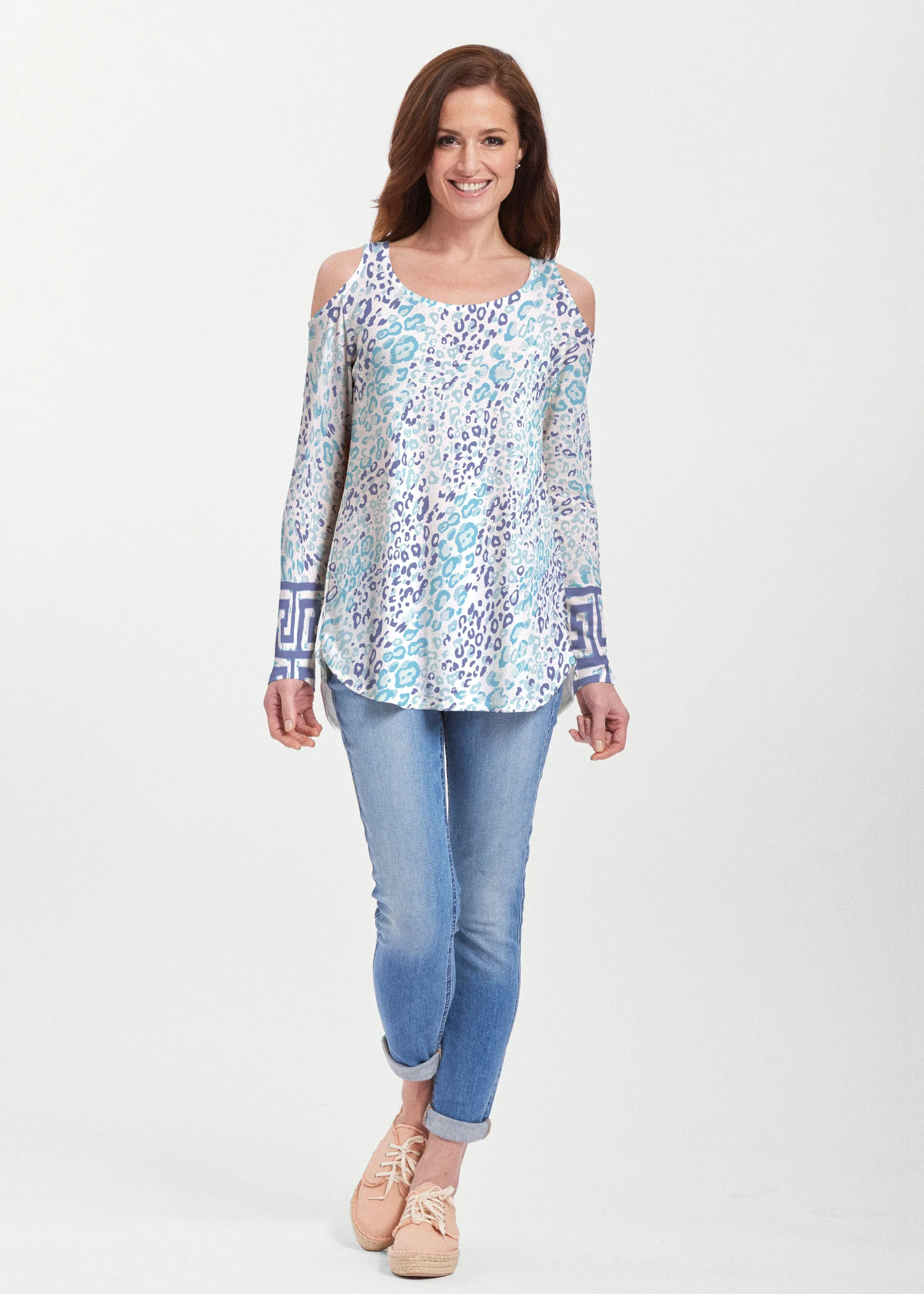 Cat Blue (7755) ~ Butterknit Cold Shoulder Tunic