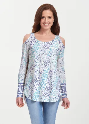 Cat Blue (7755) ~ Butterknit Cold Shoulder Tunic