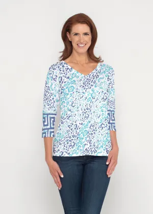 Cat Blue (7755) ~ Signature 3/4 Sleeve V-Neck Top