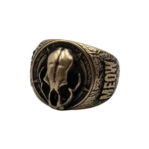 Cat skull signet bronze ring