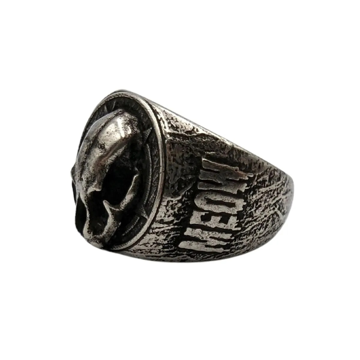 Cat skull signet bronze ring