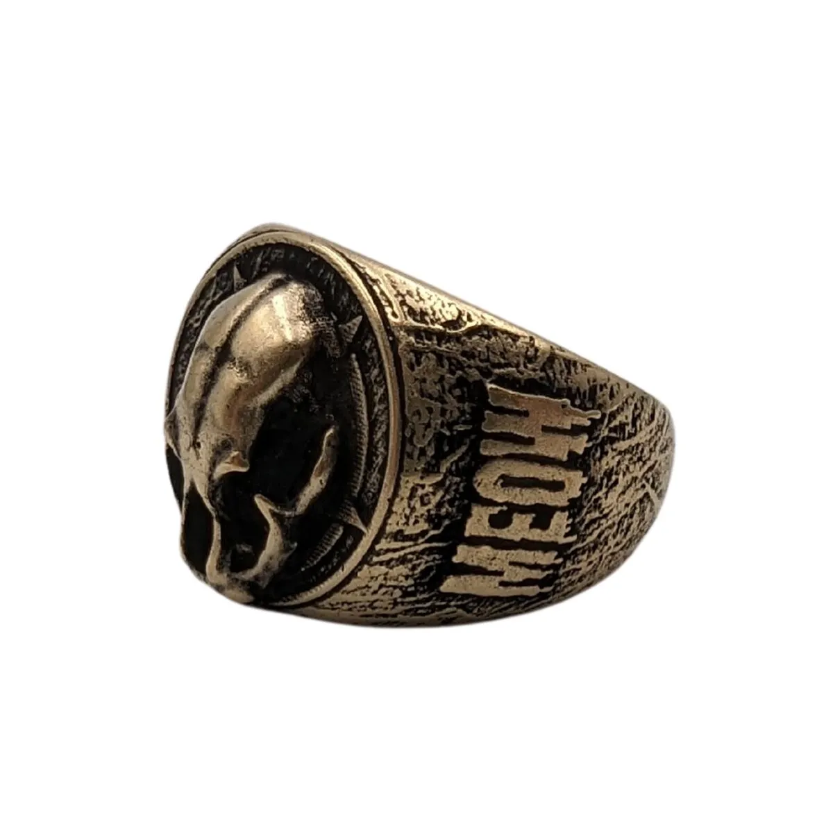 Cat skull signet bronze ring