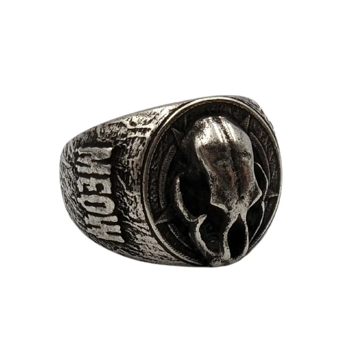 Cat skull signet bronze ring
