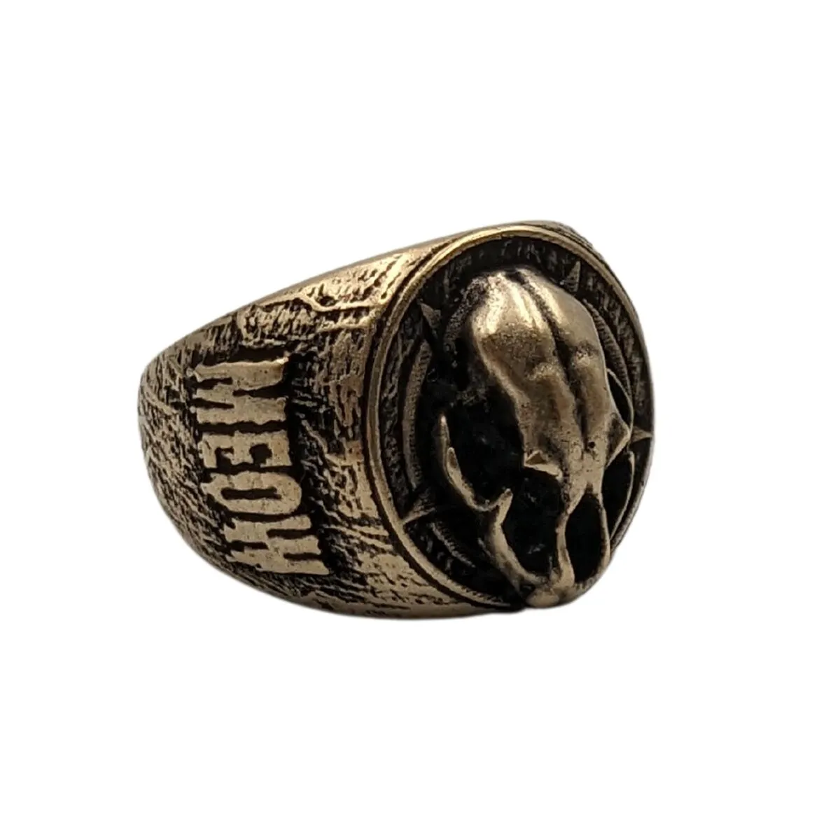 Cat skull signet bronze ring