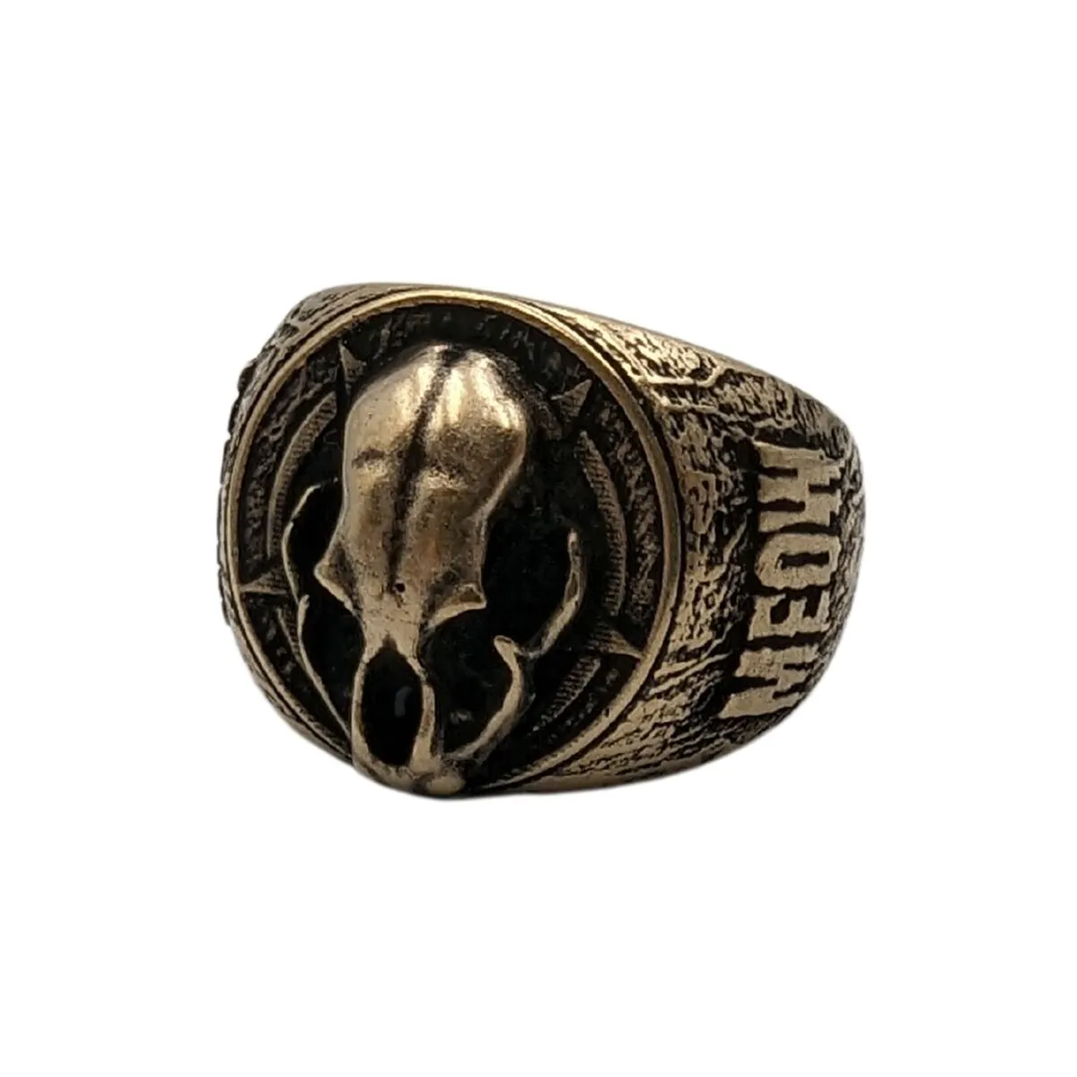 Cat skull signet bronze ring
