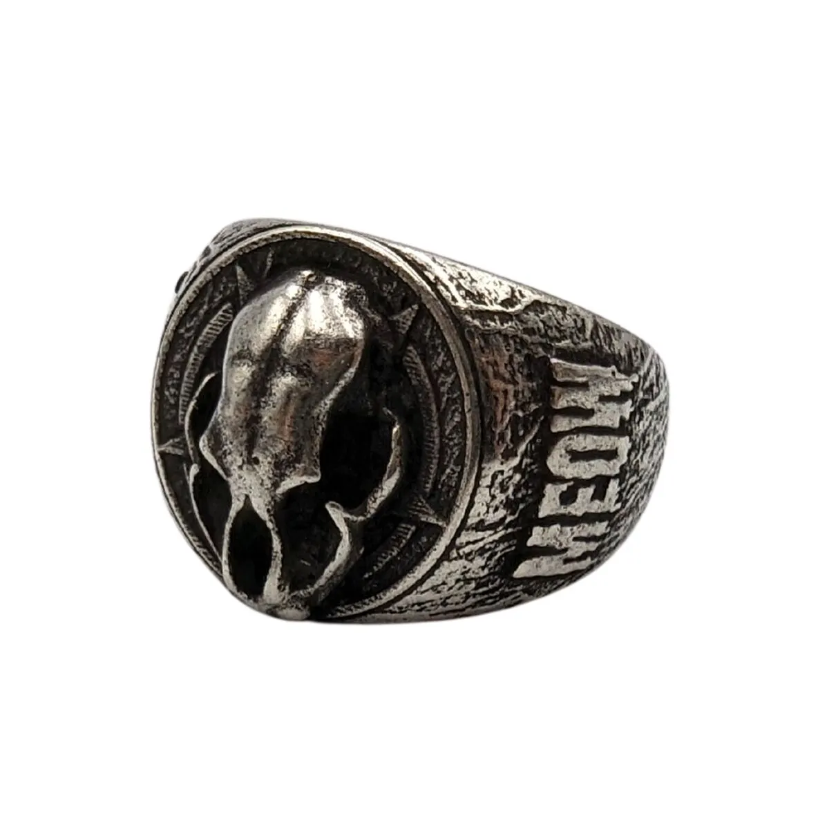 Cat skull signet bronze ring