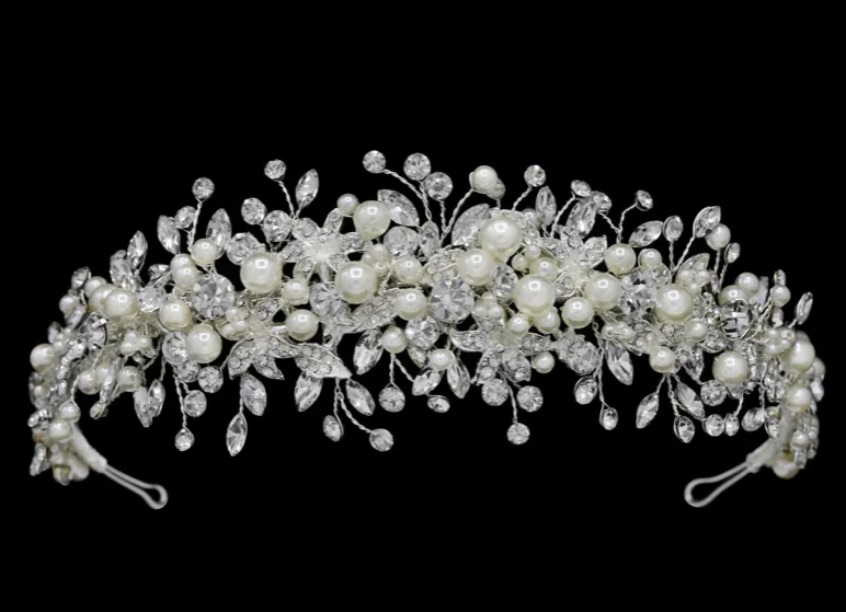 Charlotte - Ivory Pearl and Crystal Spray Headpiece