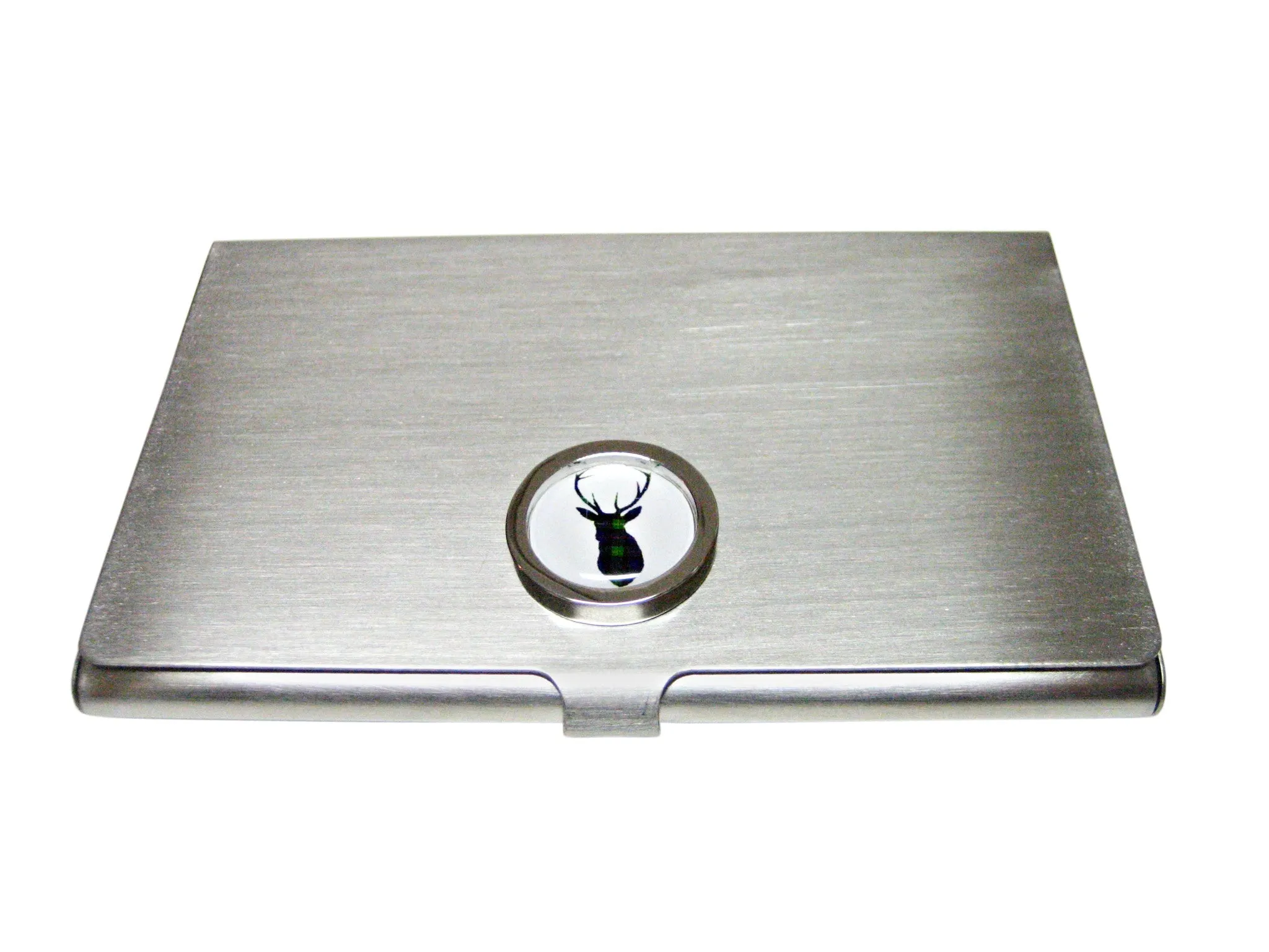 Circular Dark Green Stag Deer Head Business Card Holder