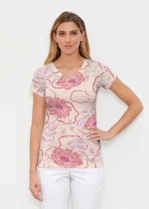 Clarisse Beige/Red (8127) ~ Signature Cap Sleeve V-Neck Shirt