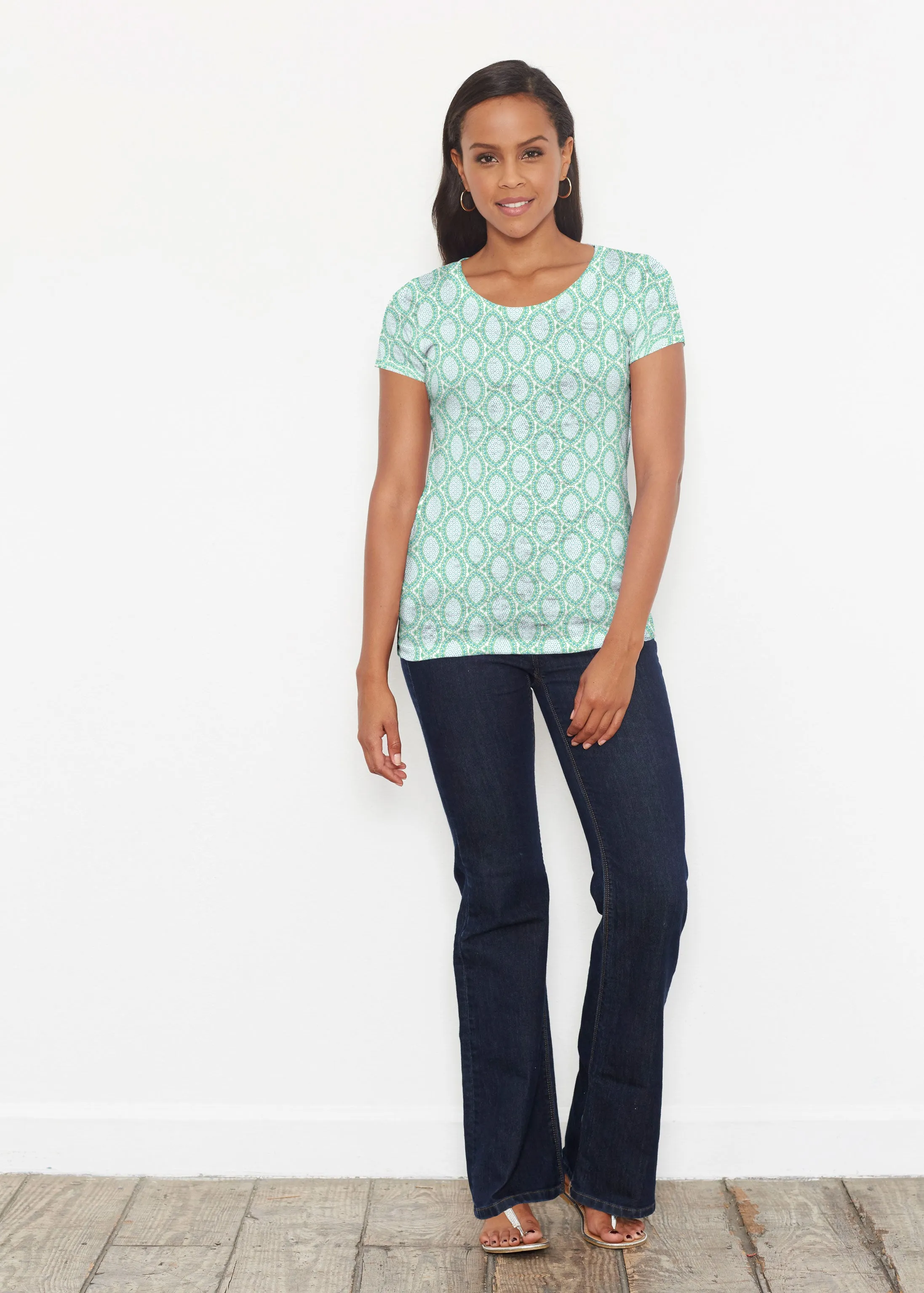 Coastal Lace Green (7686) ~ Signature Short Sleeve Scoop Shirt