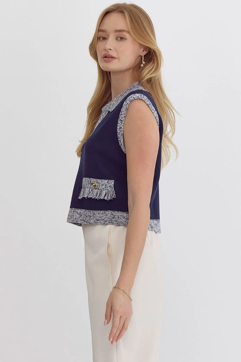 Collared Sleeveless Top {Navy}