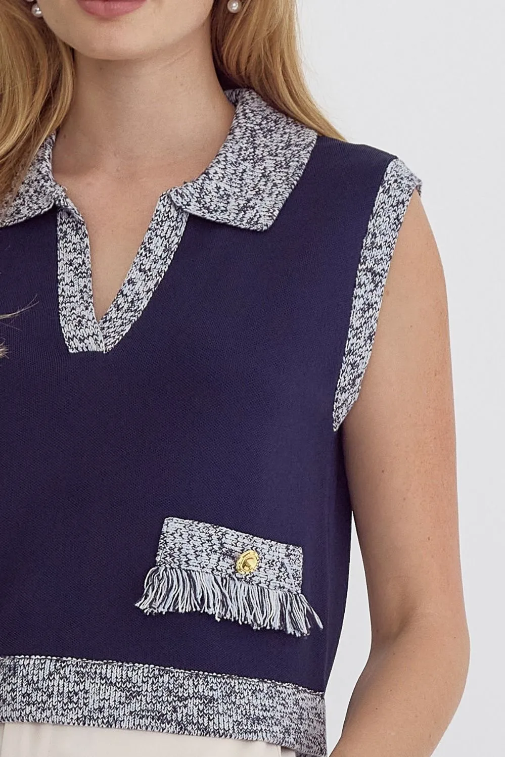 Collared Sleeveless Top {Navy}