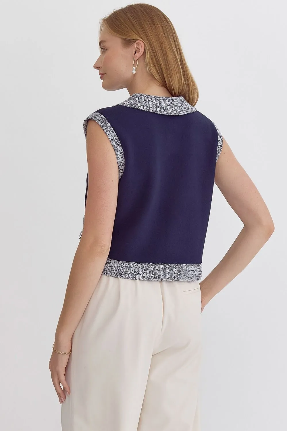 Collared Sleeveless Top {Navy}