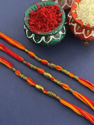 (Combo of 3) Simple Beautiful Beaded Rakhi Mauli Thread Rakhee For Raksha Bandhan