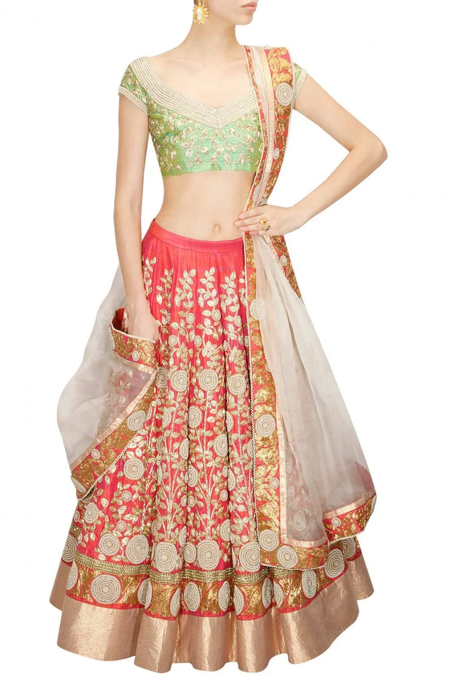 Coral color Bridal Lehenga Choli