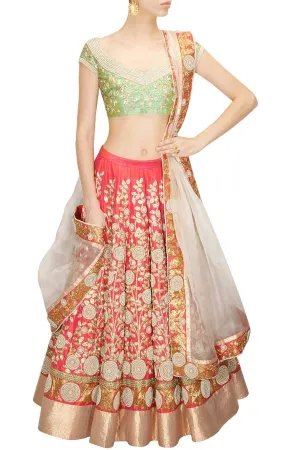 Coral color Bridal Lehenga Choli