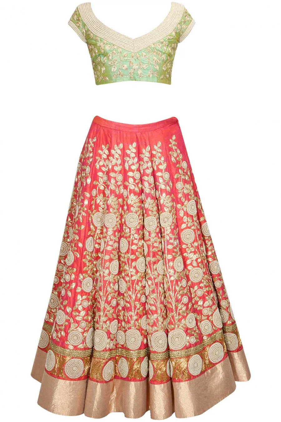 Coral color Bridal Lehenga Choli