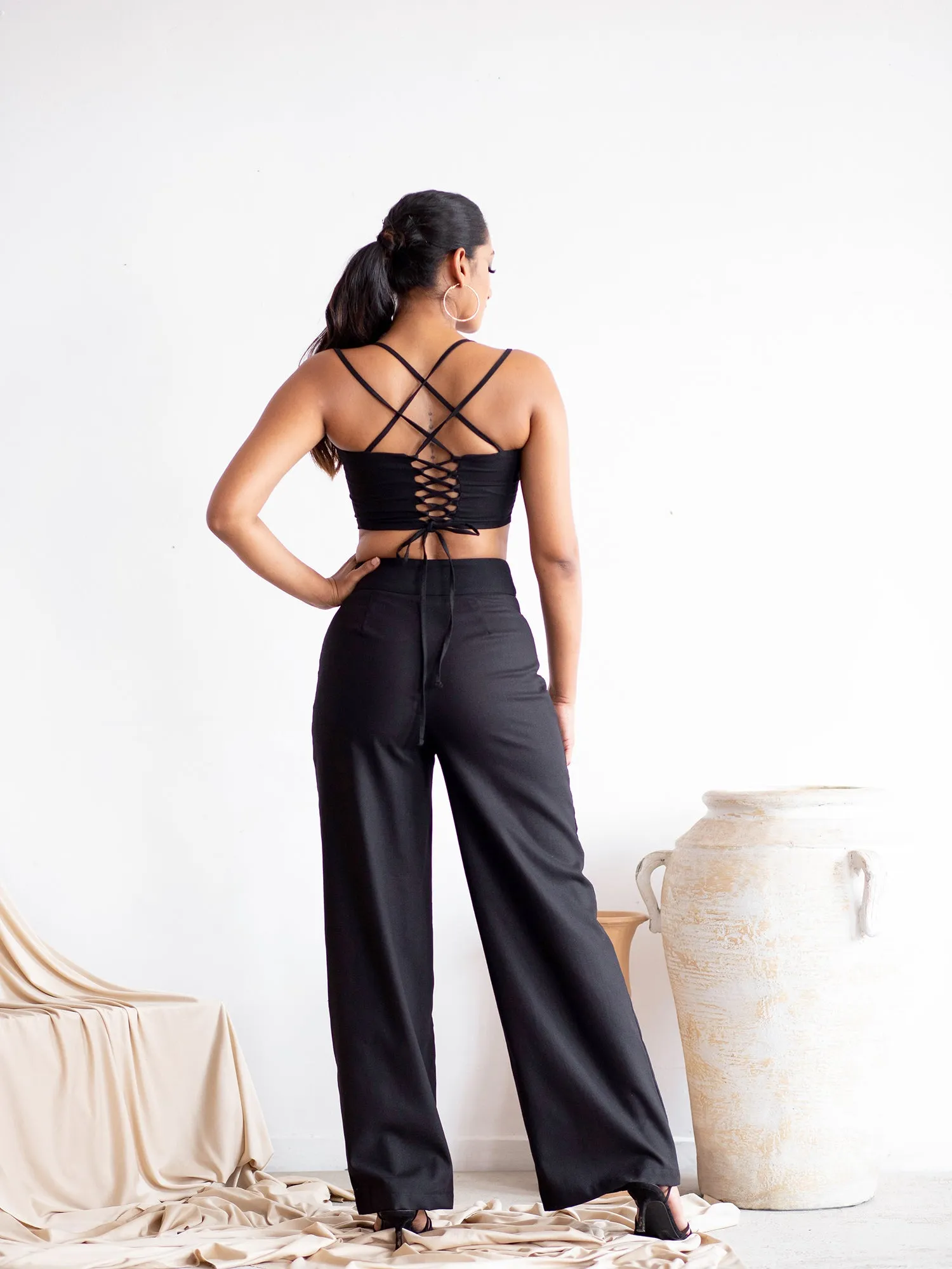 Corset Detail Back Tie-Up Crop Top