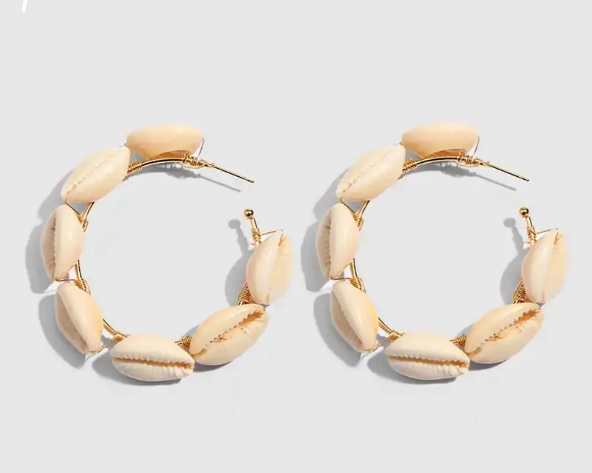 COWRIE SHELL HOOP EARRINGS
