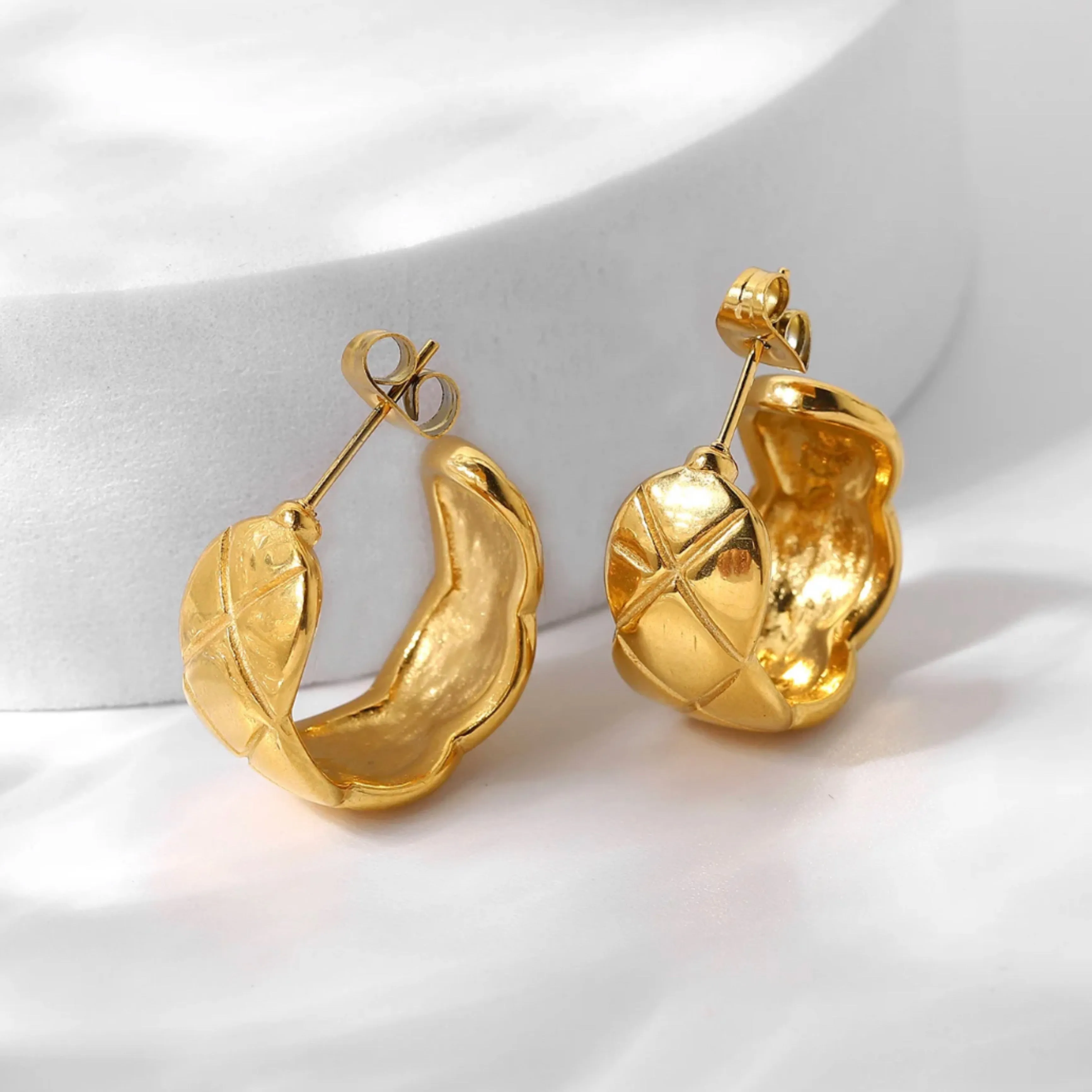 Cross Pattern Hoop Earrings - 18K Gold Plated