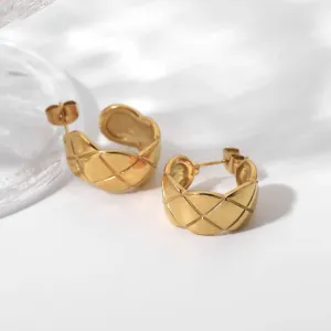 Cross Pattern Hoop Earrings - 18K Gold Plated