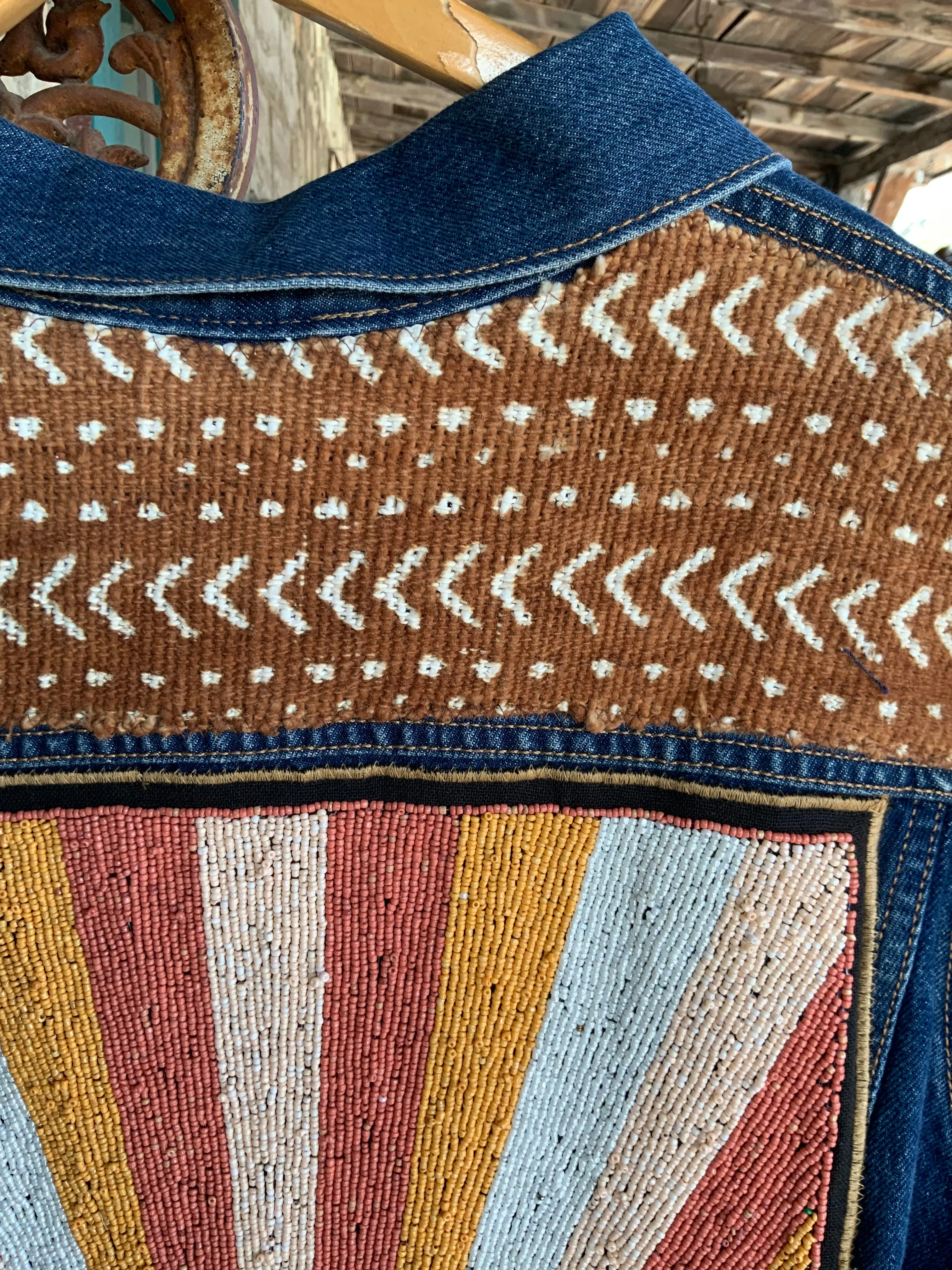 Custom Beaded Sun Denim Jacket