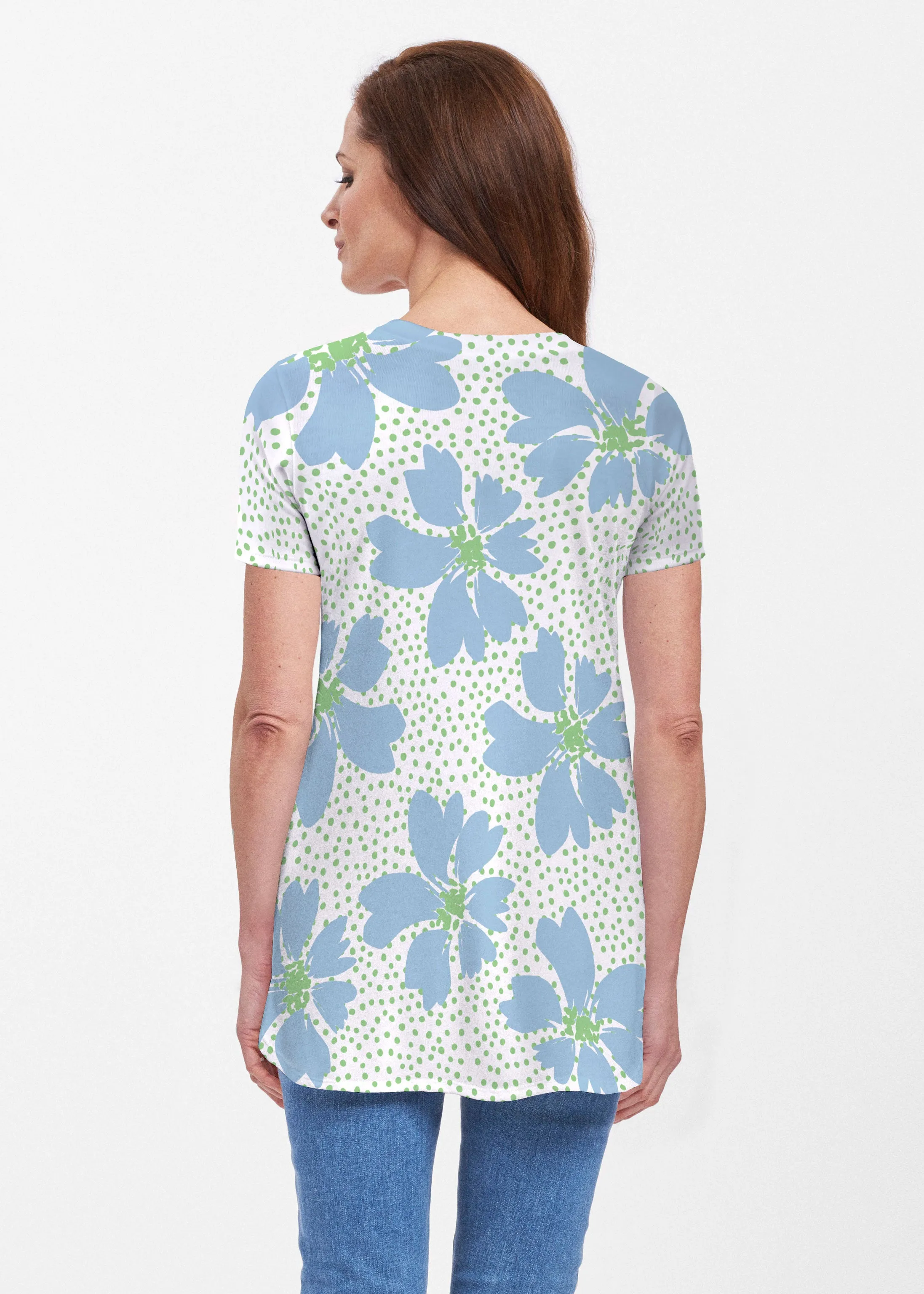 Daisy Dots Blue (8081) ~ Short Sleeve Butterknit tunic