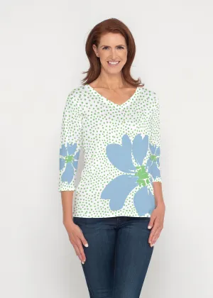 Daisy Dots Blue (8081) ~ Signature 3/4 Sleeve V-Neck Top