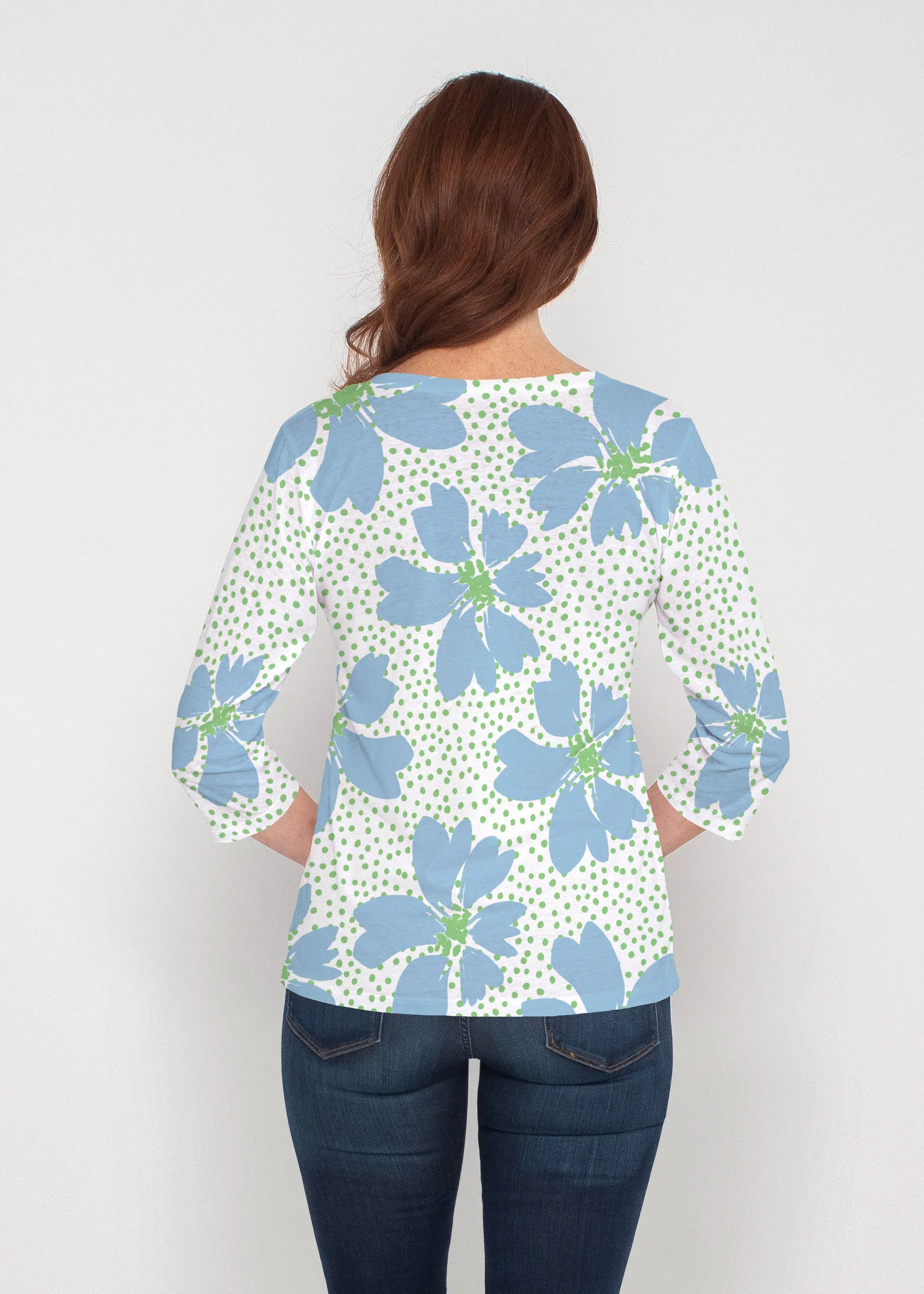 Daisy Dots Blue (8081) ~ Signature 3/4 Sleeve V-Neck Top