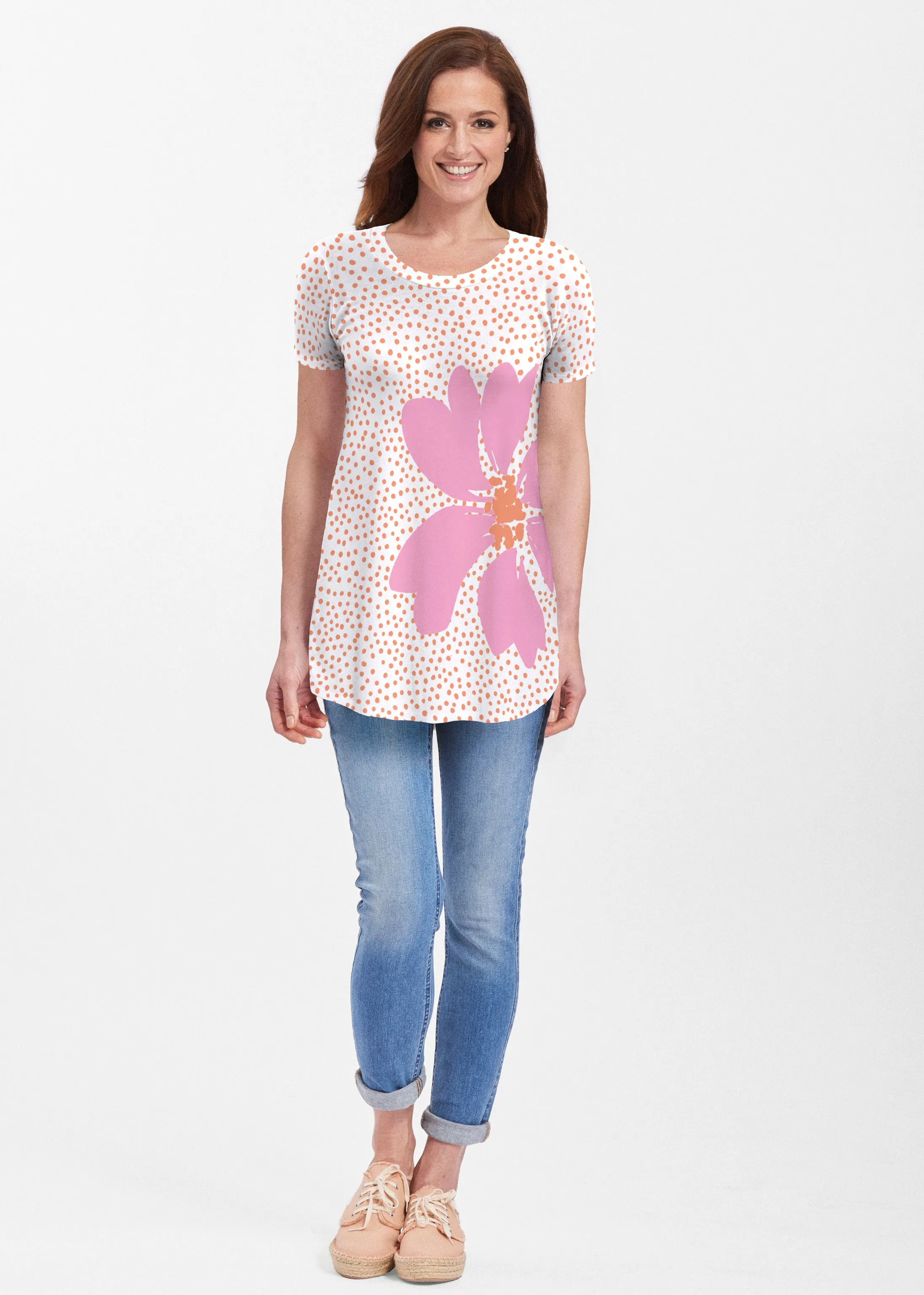 Daisy Dots Pink (8079) ~ Short Sleeve Butterknit tunic
