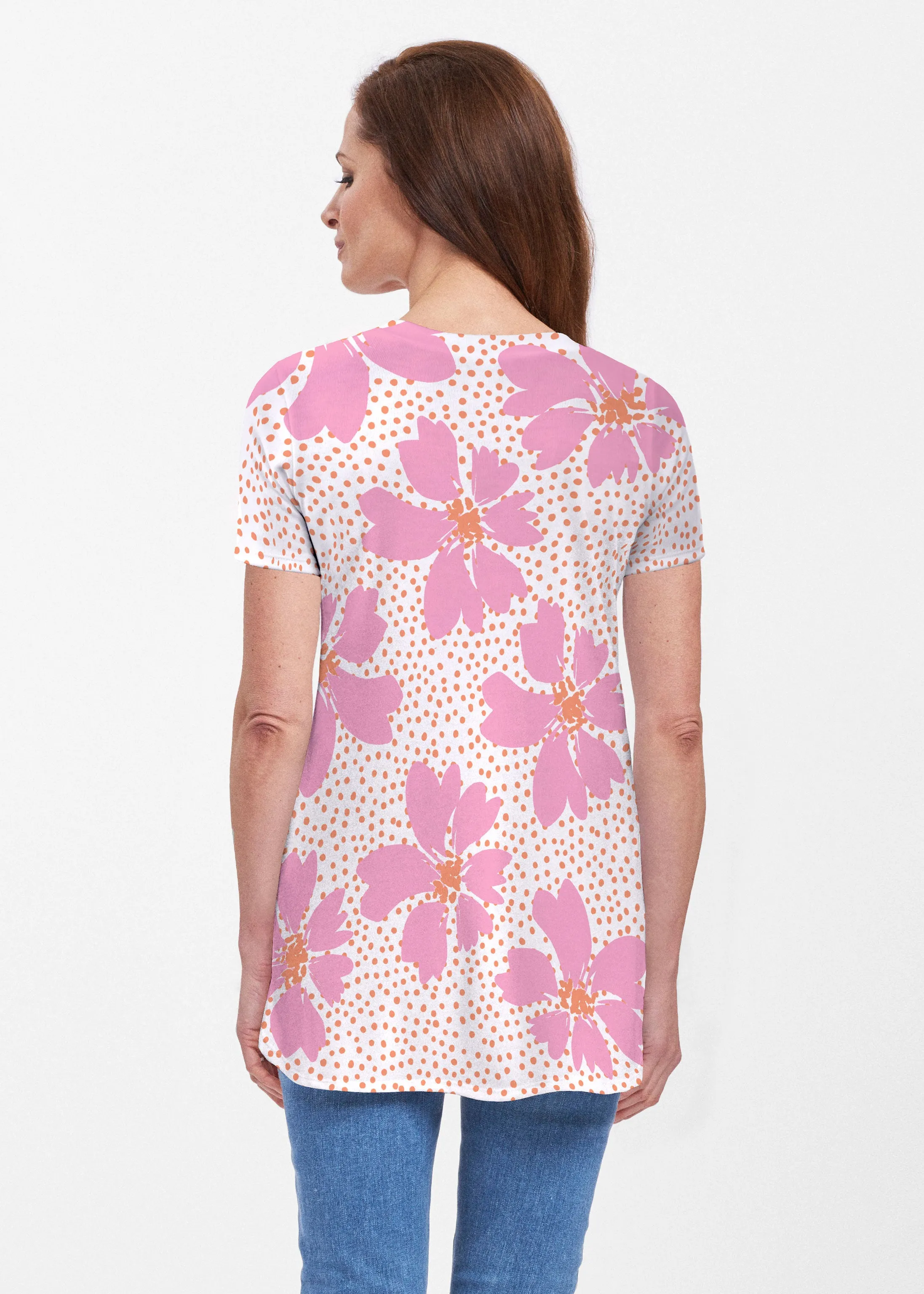 Daisy Dots Pink (8079) ~ Short Sleeve Butterknit tunic