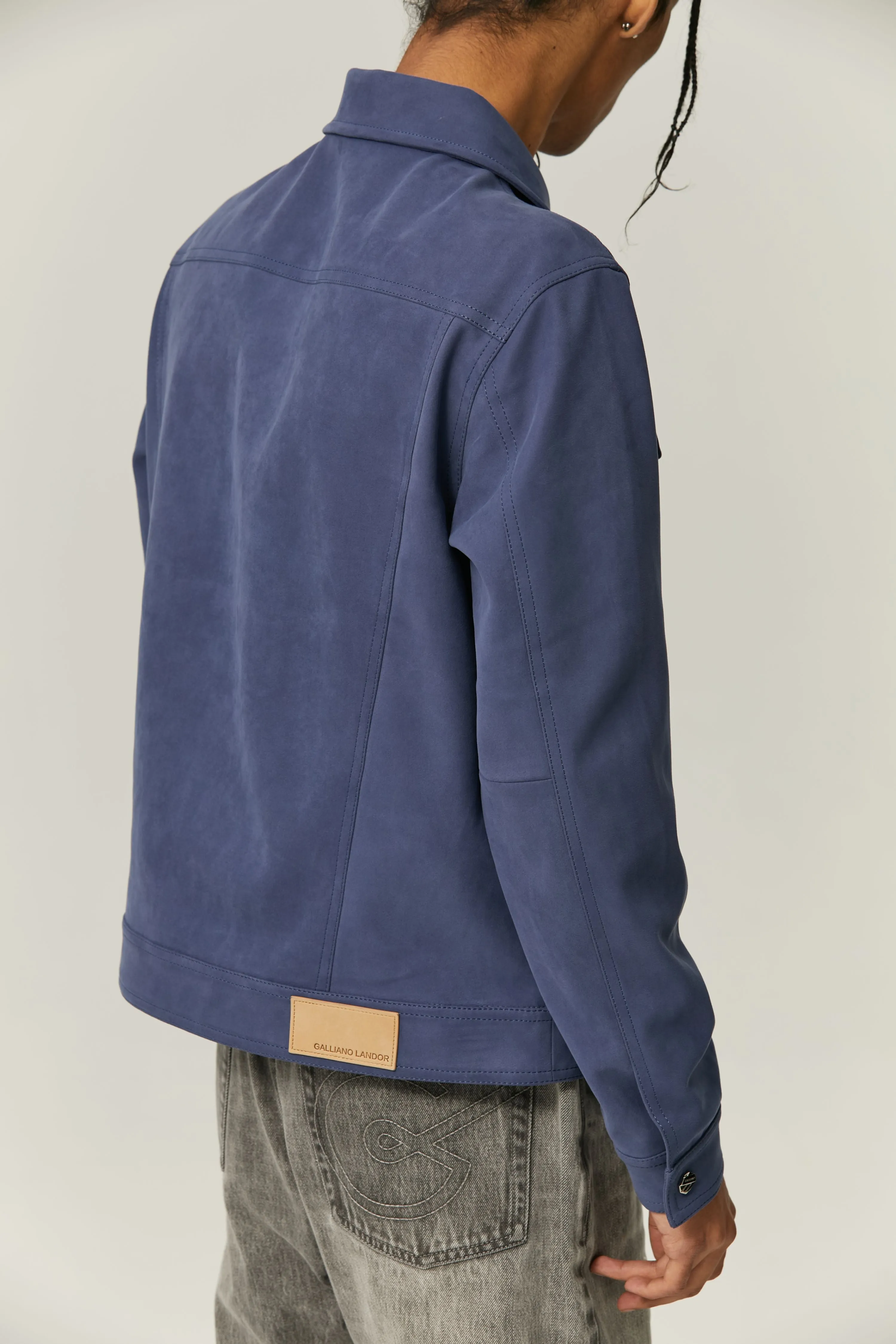 Dark Blue Suede Fabric Jacket