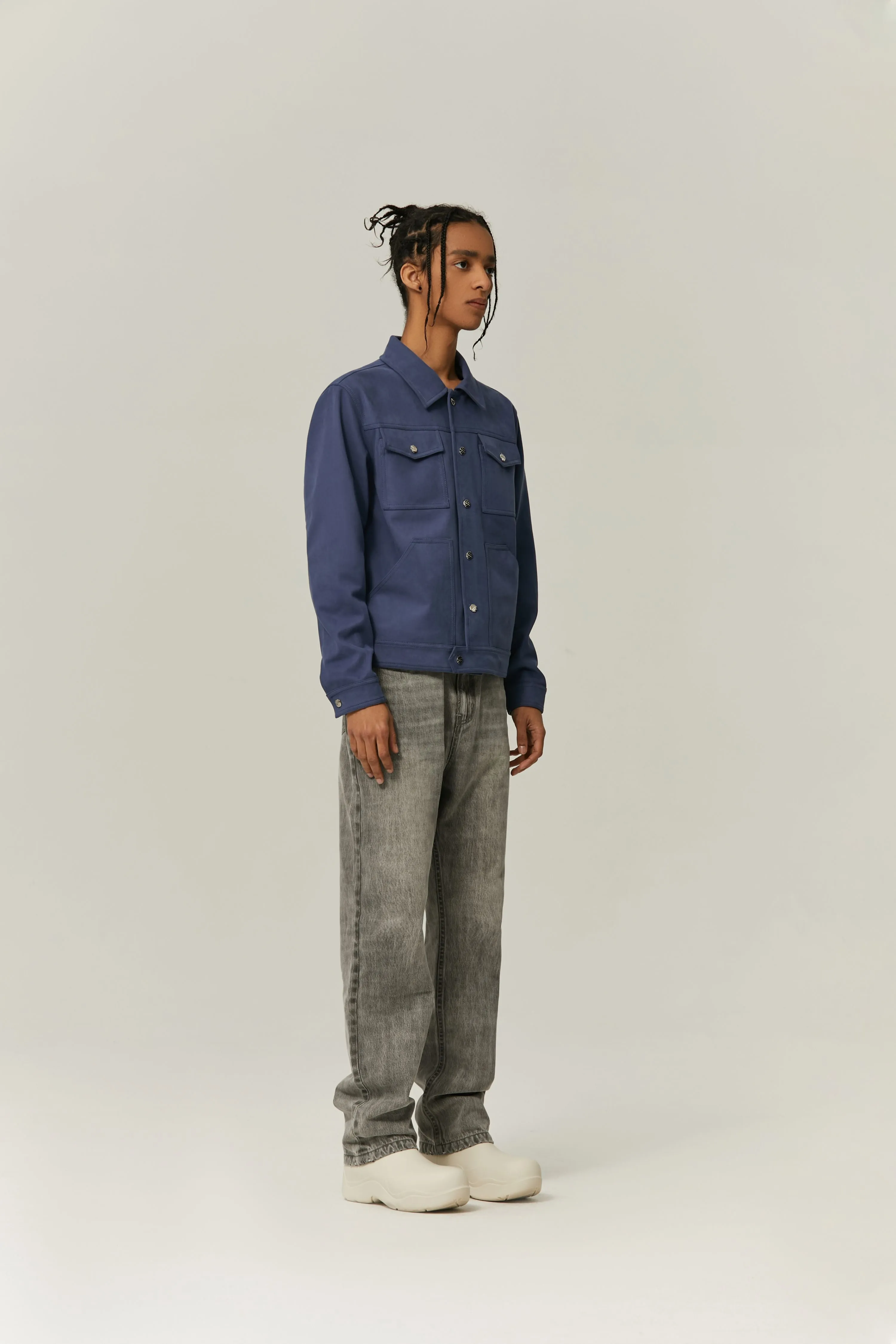 Dark Blue Suede Fabric Jacket