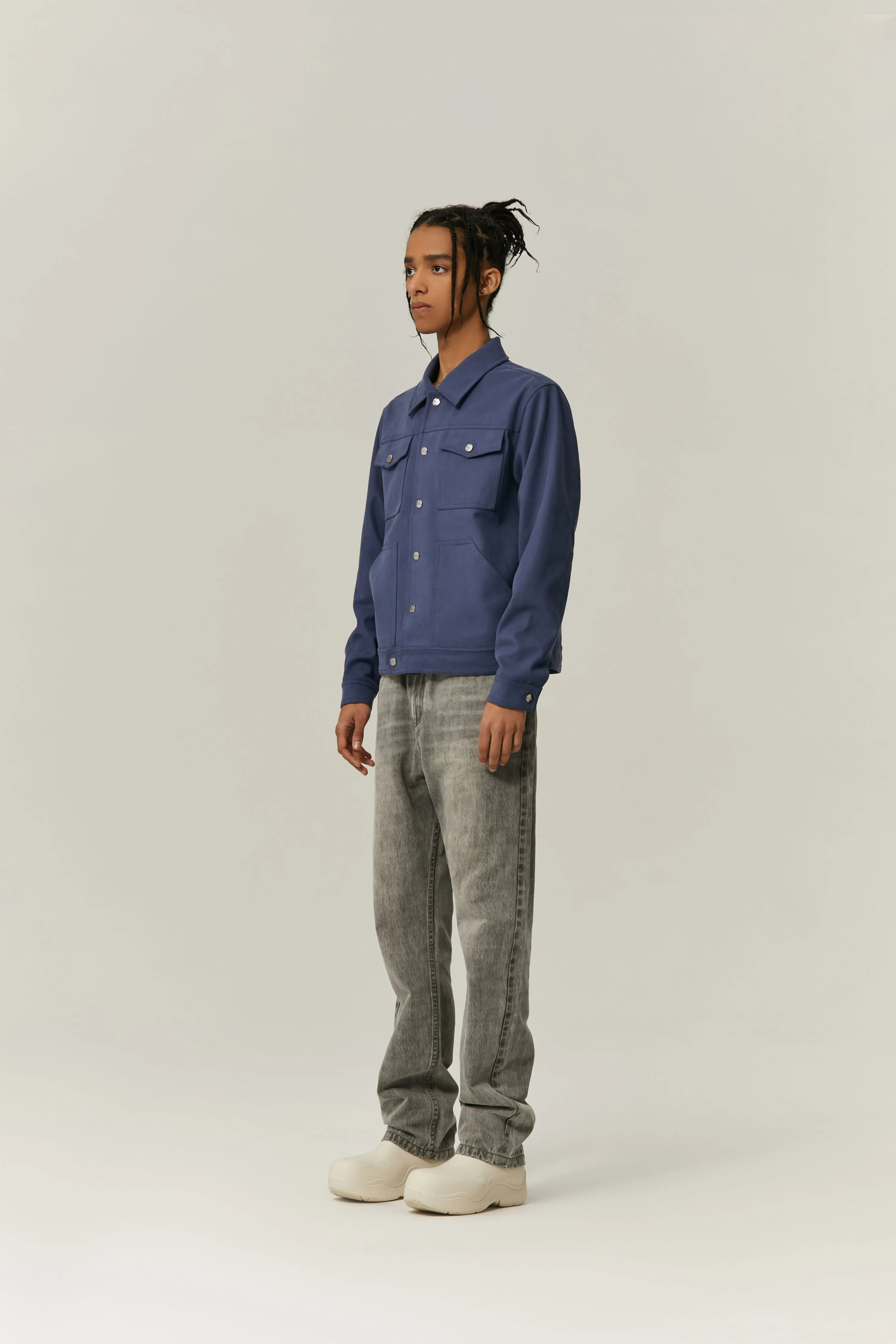 Dark Blue Suede Fabric Jacket