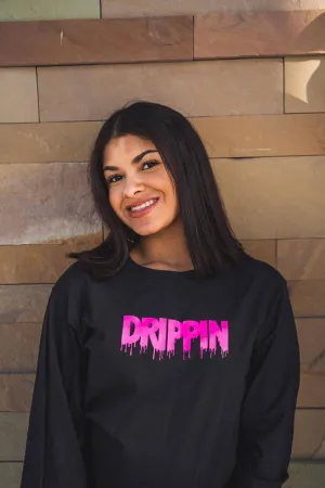 Dark Pink Drippin (V3) | Black Long Sleeve Tee