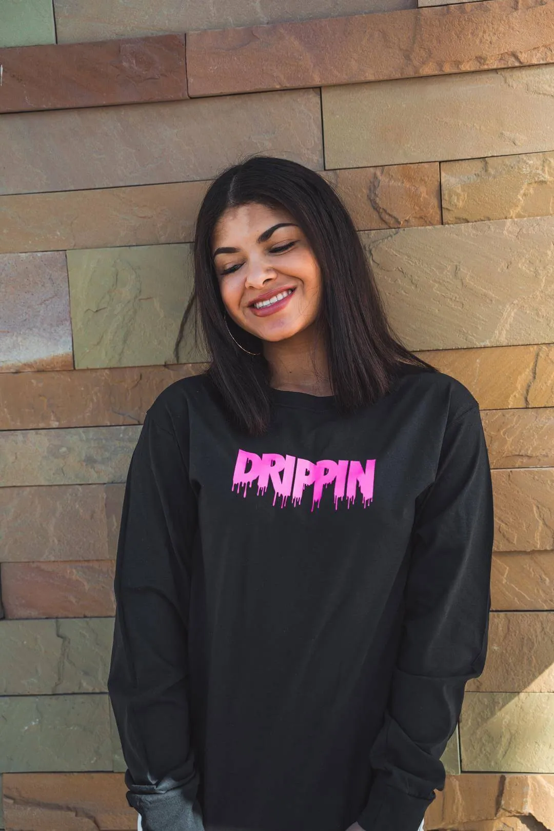 Dark Pink Drippin (V3) | Black Long Sleeve Tee