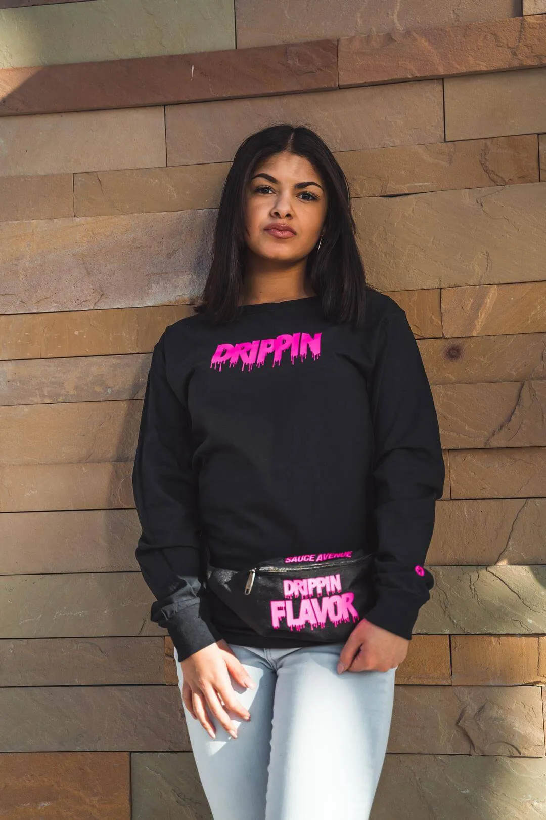 Dark Pink Drippin (V3) | Black Long Sleeve Tee