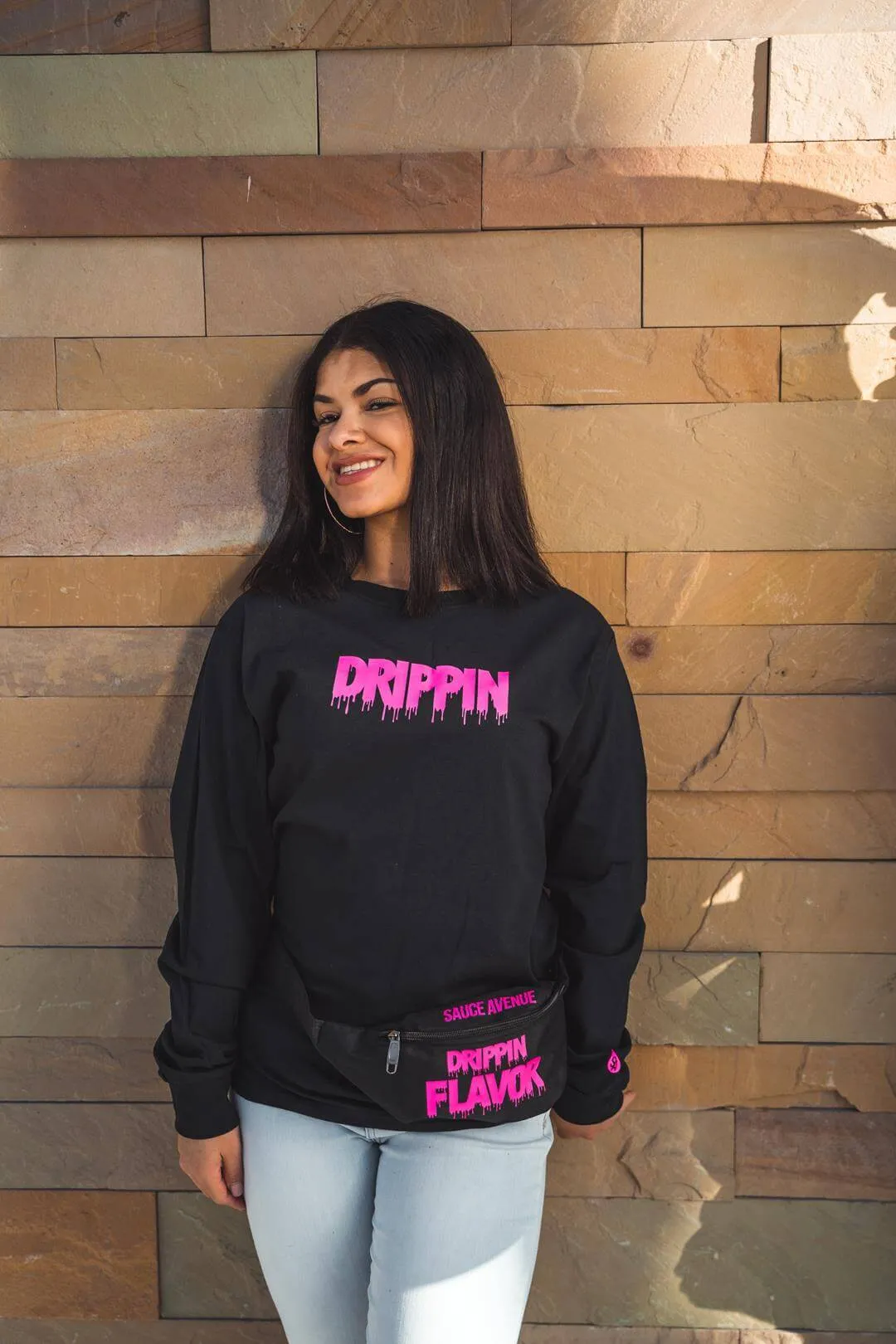 Dark Pink Drippin (V3) | Black Long Sleeve Tee