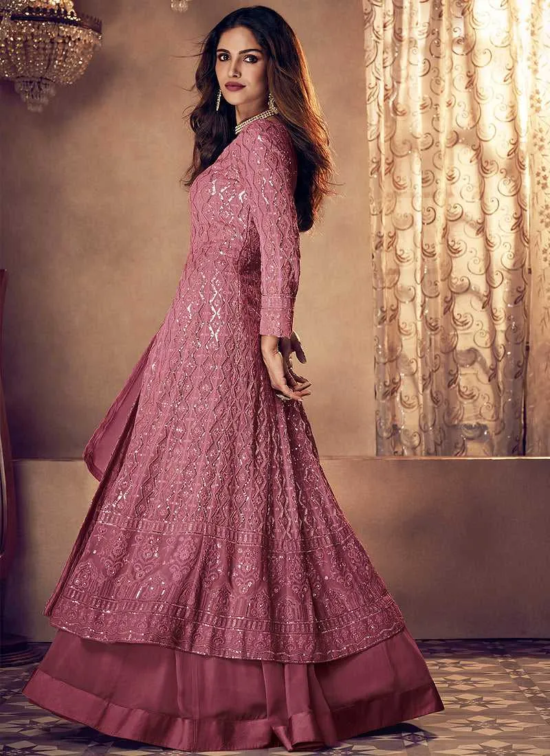 Dark Pink Heavy Embroidered Kalidar Gown Style Anarkali