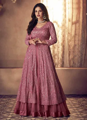 Dark Pink Heavy Embroidered Kalidar Gown Style Anarkali