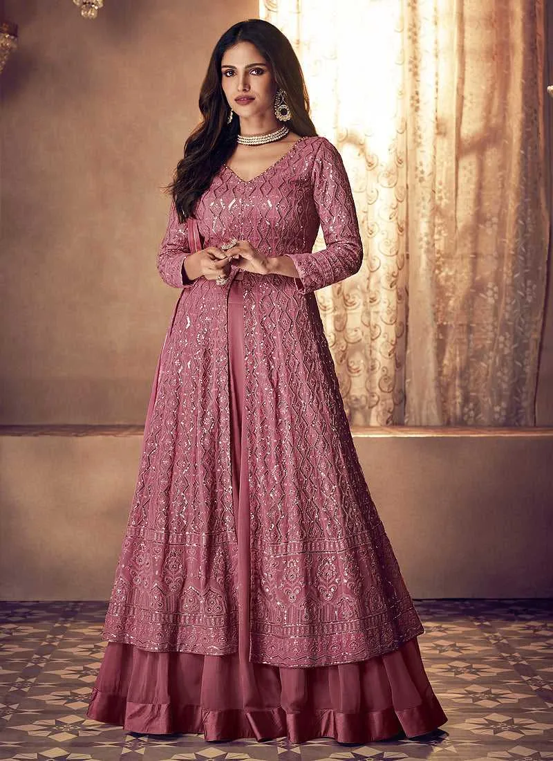Dark Pink Heavy Embroidered Kalidar Gown Style Anarkali