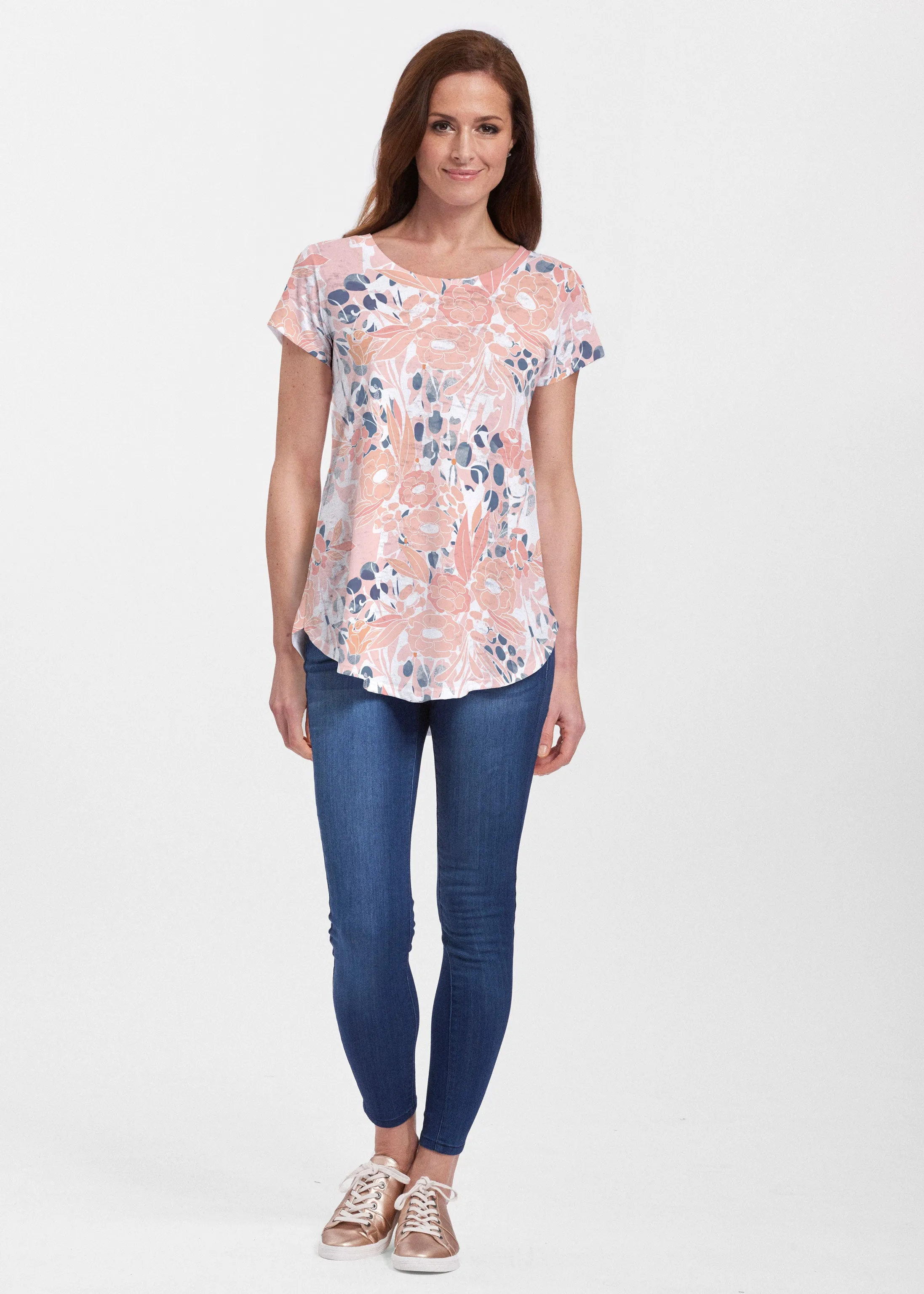 Daydream Florals (7805) ~ Signature Short Sleeve Scoop Neck Flowy Tunic