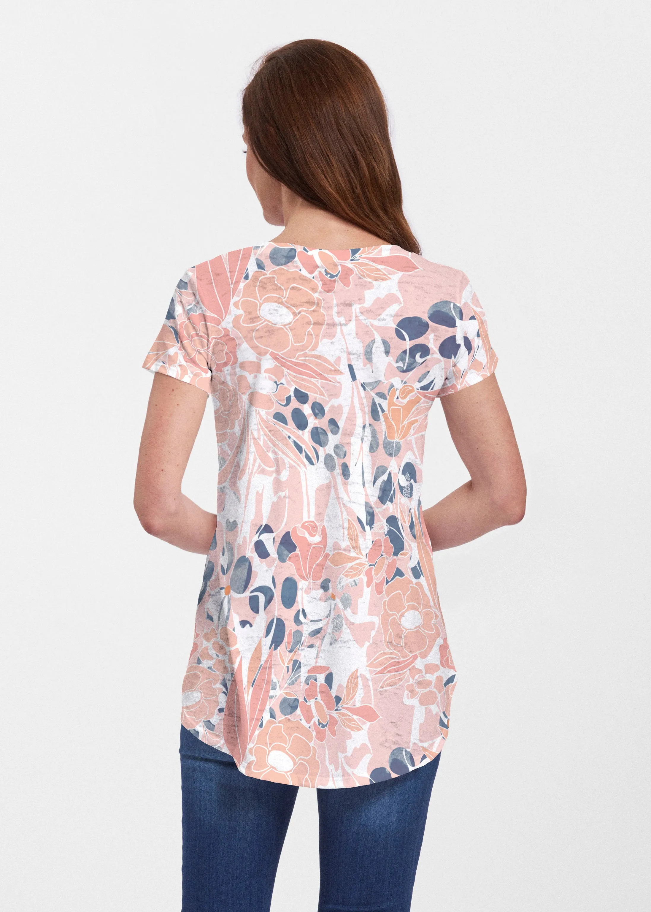 Daydream Florals (7805) ~ Signature Short Sleeve Scoop Neck Flowy Tunic