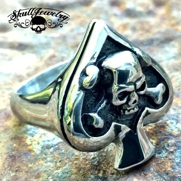 Death of Spades - Big & Bold Spade Ring With Skull & Crossbones (#671)